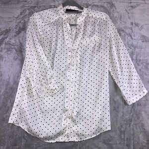 The Limited Womens M White Black Polka Dot Blouse Mandarine Collar Classic
